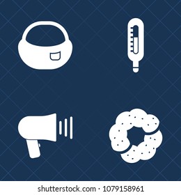 Premium set of fill vector icons. Such as sweet, sign, announcement, haversack, white, book, cake, education, loud, voice, sound, food, knapsack, temperature, bakery, luggage, bag, color, rucksack