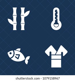 Premium set of fill vector icons. Such as costume, celsius, animal, fish, traditional, green, asian, people, kimono, meteorology, sea, decoration, culture, ethnic, nature, fishing, fresh, ocean, tree