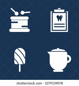 Premium set of fill vector icons. Such as health, oral, dental, teapot, medicine, drum, dessert, violin, tea, stick, clinic, beverage, fruit, concert, dentistry, cup, classical, popsicle, patient, ice