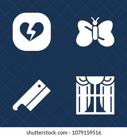 Premium set of fill vector icons. Such as heart, silhouette, style, fly, decoration, window, meat, beauty, white, axe, object, curtain, house, butterfly, shape, steel, summer, day, nature, equipment