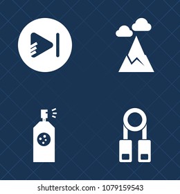 Premium set of fill vector icons. Such as sky, rock, top, peak, seminar, digital, can, panorama, mountain, sprayer, video, paint, scenic, art, education, nature, media, presentation, multimedia, hill
