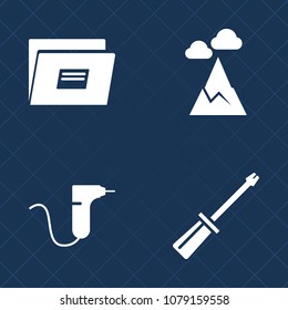 Premium set of fill vector icons. Such as care, work, internet, industry, hospital, document, dental, dentist, tool, construction, view, landscape, screw, rock, peak, panorama, medical, drill, top