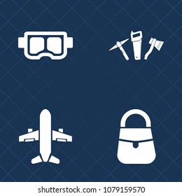 Premium set of fill vector icons. Such as saw, repair, snorkeling, transportation, wrench, sign, scuba, fly, accessory, airplane, plane, underwater, air, jet, sea, leisure, equipment, beach, water