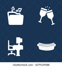 Premium set of fill vector icons. Such as red, work, wineglass, file, dinner, workplace, music, table, sign, pour, winery, alcohol, sausage, video, notebook, meal, web, glass, eat, fast, beverage, top
