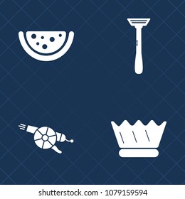 Premium set of fill vector icons. Such as white, sharp, summer, sign, cannon, blade, luxury, food, diet, healthy, fruit, kingdom, ball, nature, king, army, care, collection, old, hair, queen, crown