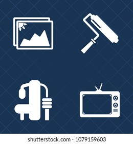 Premium Set Of Fill Vector Icons. Such As Work, Weight, Gym, Home, Brush, Dumbbell, Tv, Wall, Paintbrush, Empty, Roller, Diet, Frame, Painter, Screen, Fitness, Video, Picture, Paint, Retro, Health