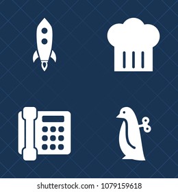 Premium set of fill vector icons. Such as restaurant, food, toy, happy, winter, cute, children, contact, sign, cook, speed, child, penguin, fun, science, telephone, phone, spaceship, ship, cooking