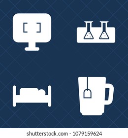 Premium set of fill vector icons. Such as laboratory, technology, research, pc, modern, cafe, bed, display, computer, biology, internet, room, chemical, screen, scientific, hotel, apartment, interior