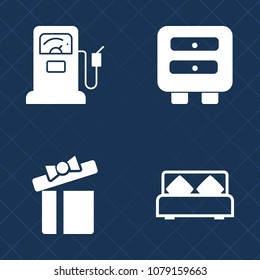 Premium set of fill vector icons. Such as station, hotel, transport, surprise, petroleum, home, box, service, double, gift, bow, bed, christmas, sign, love, pump, tank, house, file, bedroom, fuel, oil