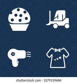 Premium set of fill vector icons. Such as barber, fashion, food, clothing, dryer, service, cake, cookie, bread, commercial, air, clothes, delivery, sweet, hair, cargo, baby, vehicle, kid, van, boy