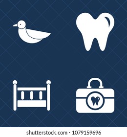 Premium set of fill vector icons. Such as brush, dentist, cot, kid, flying, paste, toothpaste, cradle, home, baby, freedom, bird, broken, white, furniture, drawing, interior, nature, mouth, animal