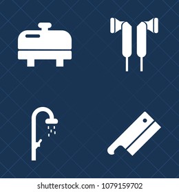 Premium set of fill vector icons. Such as health, knife, heat, wash, boiler, house, steel, hot, clean, blue, home, silhouette, pipe, music, audio, spa, bathroom, meat, household, sound, fresh, shower
