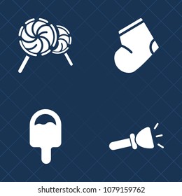 Premium set of fill vector icons. Such as fashion, flashlight, stick, autumn, clothes, frozen, cone, shine, knitted socks, food, a lot of socks, colorful, bulb, sock, gray, lollipop, socks, white, ice