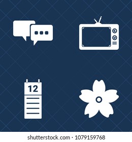 Premium set of fill vector icons. Such as month, branch, japanese, speech, chat, cherry, video, sakura, japan, communication, sign, floral, screen, white, time, blooming, dialogue, element, business