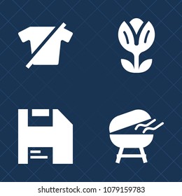 Premium set of fill vector icons. Such as spring, tee, fashion, diskette, information, charcoal, food, bbq, barbecue, floral, save, cooking, blossom, hot, grilling, t-shirt, computer, leaf, internet