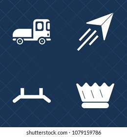Premium set of fill vector icons. Such as king, trailer, background, aircraft, toy, business, jewelry, fly, trucking, truck, airplane, origami, crown, kingdom, freight, vehicle, poster, princess, pull