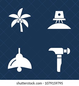 Premium set of fill vector icons. Such as orbit, plant, palm, travel, hammer, drill, coconut, star, cosmos, astronomy, exotic, space, bulb, silhouette, equipment, spaceship, illumination, electricity