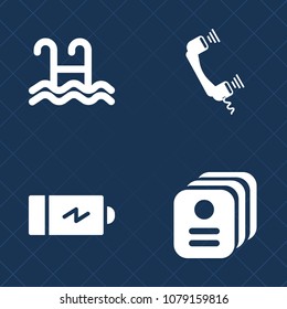 Premium set of fill vector icons. Such as internet, name, swim, cell, sea, half, phone, activity, mobile, pictogram, empty, water, electrical, pool, tag, fuel, charger, communication, business, wave