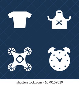 Premium set of fill vector icons. Such as camera, clothing, morning, aerial, silhouette, helicopter, vintage, head, restaurant, control, bell, sign, watch, tee, technology, vehicle, clock, shirt, cook