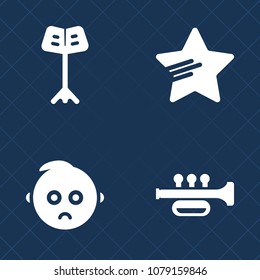 Premium set of fill vector icons. Such as sign, sound, art, little, web, musician, cry, white, kid, trumpet, conductor, baby, young, success, opera, instrument, decoration, sad, infant, band, portrait