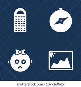Premium set of fill vector icons. Such as direction, adventure, frame, white, image, young, navigation, cuisine, ingredient, childhood, face, old, photo, photography, portrait, compass, healthy, metal