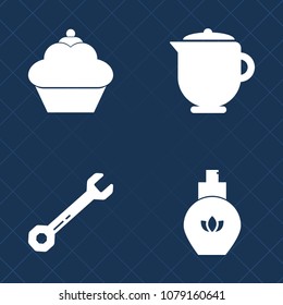Premium set of fill vector icons. Such as teapot, drink, cookie, aroma, spray, construction, cafe, beverage, bakery, pot, spanner, dessert, chocolate, hot, sweet, equipment, breakfast, tea, hammer