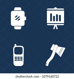 Premium set of fill vector icons. Such as graph, diagram, background, template, digital, connection, work, blade, screen, office, wireless, tool, graphic, hand, internet, watch, handle, wristwatch