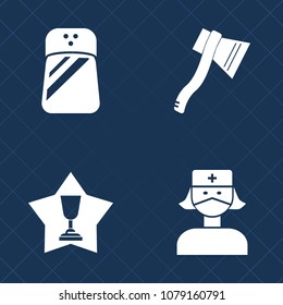 Premium set of fill vector icons. Such as champion, win, cuisine, object, work, winner, ingredient, cooking, ribbon, medicine, seasoning, salt, sport, doctor, graphic, blade, prize, award, place, best