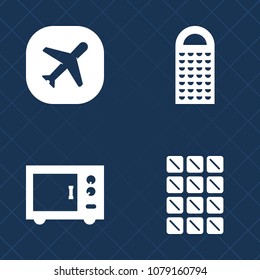 Premium set of fill vector icons. Such as kitchen, airplane, steel, metal, grate, bar, machine, plane, travel, flight, sweet, white, toaster, kettle, jet, transportation, cuisine, object, ingredient