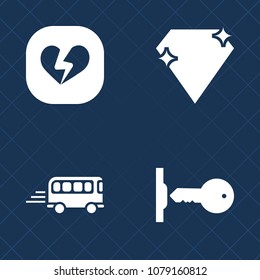 Premium set of fill vector icons. Such as diamond, valentine, gift, bus, urban, romance, day, motion, fast, stone, door, jewel, brilliant, speed, traffic, road, expensive, gem, transportation, unlock