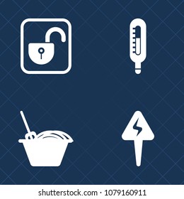 Premium set of fill vector icons. Such as meal, security, unlock, weather, shape, lock, password, secure, open, celsius, noodle, dinner, hot, electric, web, safety, cold, protection, privacy, dish