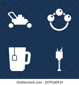 Premium set of fill vector icons. Such as rattle, green, kid, ice, play, mower, gardening, nursery, cut, bottle, party, fun, equipment, engine, cutter, beverage, lawn, tea, garden, child, baby, wine