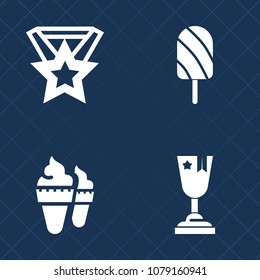 Premium set of fill vector icons. Such as trophy, red, win, ice-cream, winner, prize, pop, icecream, competition, success, refreshing, colorful, stick, sport, flavor, medal, award, ribbon, food, cream