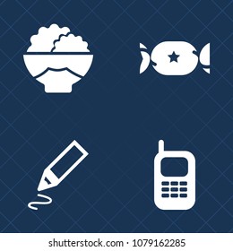 Premium set of fill vector icons. Such as stick, raw, cereal, cell, asian, marker, healthy, seed, organic, communication, mobile, lollipop, office, pencil, dessert, unhealthy, school, business, lolly