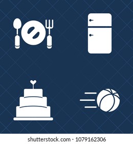 Premium set of fill vector icons. Such as pastry, bakery, refrigerator, kitchen, kick, player, tasty, object, restaurant, soccer, team, dinner, cooler, goal, baked, game, table, pie, fresh, dessert