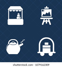 Premium set of fill vector icons. Such as hot, brush, electric, tourism, customer, food, artistic, suitcase, pencil, trolley, cart, store, baggage, artist, kettle, kitchen, teapot, bellboy, shop, buy