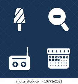 Premium set of fill vector icons. Such as cream, equipment, music, stick, simple, calendar, media, summer, lolly, radio, broadcast, fruit, minimal, studio, white, frozen, time, audio, cool, pictogram