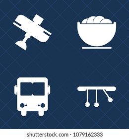 Premium set of fill vector icons. Such as bus, dish, empty, trip, fly, sign, lunch, transport, airplane, road, aircraft, flight, bowl, aviation, kitchen, passenger, airport, cooking, meal, round, sky
