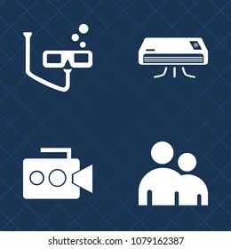 Premium set of fill vector icons. Such as body, temperature, media, television, camcorder, video, cooling, human, man, scuba, cold, dive, sport, film, record, group, business, modern, sea, people, air