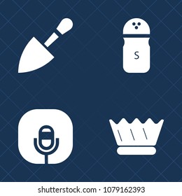 Premium set of fill vector icons. Such as drill, seasoning, voice, sound, cooking, food, brush, mic, spice, construction, royalty, screwdriver, cuisine, wrench, tool, equipment, royal, kingdom, luxury