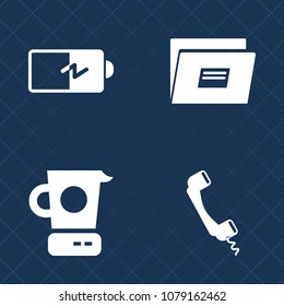 Premium set of fill vector icons. Such as technology, mixer, telephone, load, empty, connection, phone, food, internet, full, electrical, fuel, half, charge, kitchen, power, cook, mobile, contact, pan