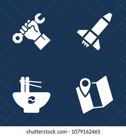 Premium set of fill vector icons. Such as person, launch, pasta, lunch, occupation, soup, job, worker, site, gps, foreman, pin, helmet, shuttle, noodle, construction, meal, chinese, industrial, male