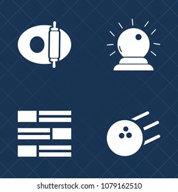 Premium set of fill vector icons. Such as newspaper, blue, leisure, web, food, frying, radio, fantasy, wizard, game, clear, recreation, communication, view, sorcery, magic, ball, pin, magical, clean