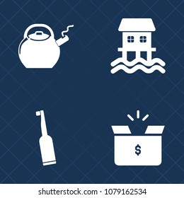 Premium set of fill vector icons. Such as packaging, tea, kitchen, travel, mouth, vessel, brush, dental, element, tooth, coffee, journey, box, object, toothpaste, kettle, tourism, empty, drink, boat