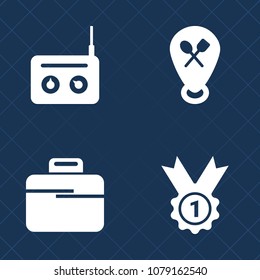 Premium set of fill vector icons. Such as map, modern, pointer, competition, office, sound, radio, studio, victory, award, place, music, suitcase, winner, media, trophy, bag, microphone, briefcase