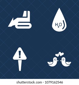 Premium set of fill vector icons. Such as work, danger, caution, valentine, alert, drop, romance, heavy, hazard, animal, water, sign, equipment, rain, mark, bulldozer, web, excavator, pigeon, yellow