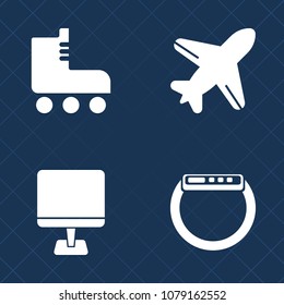 Premium set of fill vector icons. Such as touch, travel, device, fly, laptop, computer, skating, internet, sport, gadget, aircraft, fun, air, watch, desktop, airport, airliner, skate, sky, vintage, pc