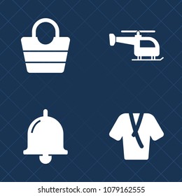 Premium set of fill vector icons. Such as belt, doorbell, handbag, clothes, handle, fashion, sign, alert, aviation, female, spa, modern, object, background, style, transport, clothing, bell, alarm