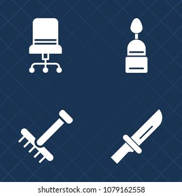Premium set of fill vector icons. Such as style, season, kitchen, chair, fork, doughnut, autumn, home, tool, breakfast, metal, furniture, steel, room, outdoor, garden, cupcake, restaurant, interior