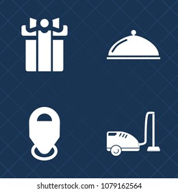 Premium set of fill vector icons. Such as navigation, bow, vacuum, surprise, direction, pointer, white, housework, equipment, christmas, greeting, travel, background, anniversary, cleaner, household